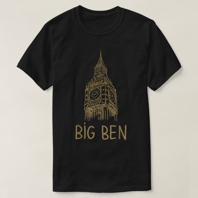 Camiseta Big Ben Londres Arte Extraordinária de Mão (Frente do Design)