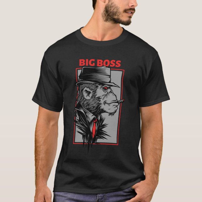 Camiseta Big Boss / Gorilla Fumando um Charuto / Animais da (Frente)