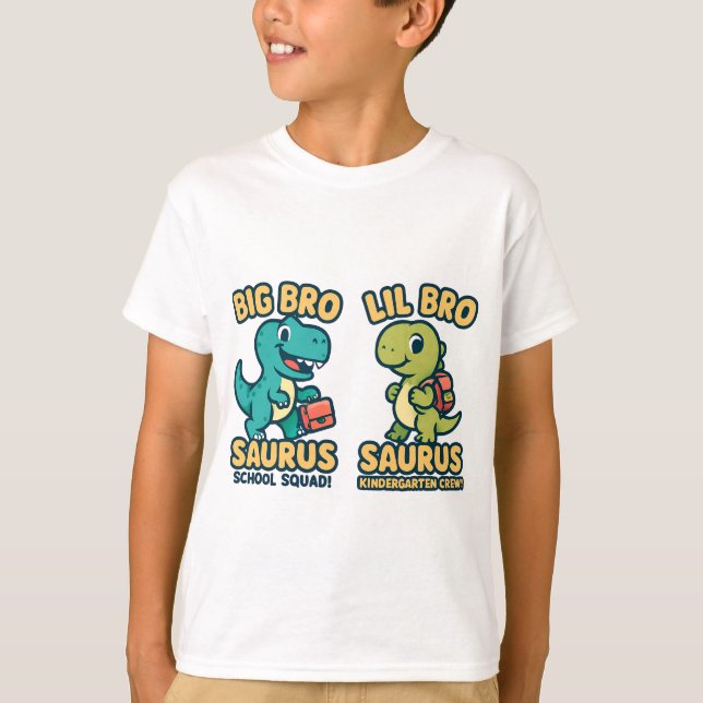 Camiseta Big Bro & Lil Bro Saurus Volta às Aulas (Frente)