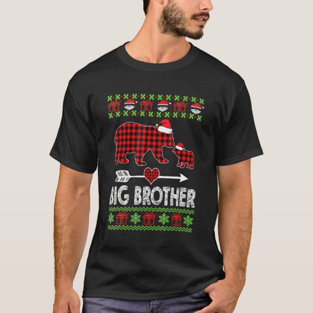 Camiseta Big Brother Bear Papai noel Família Xadrez Vermelh (Frente)