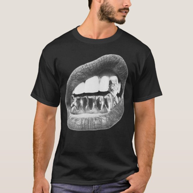 Camiseta Big Lips Y2k Mouth T Shirt - Grillz White T Shirt  (Frente)