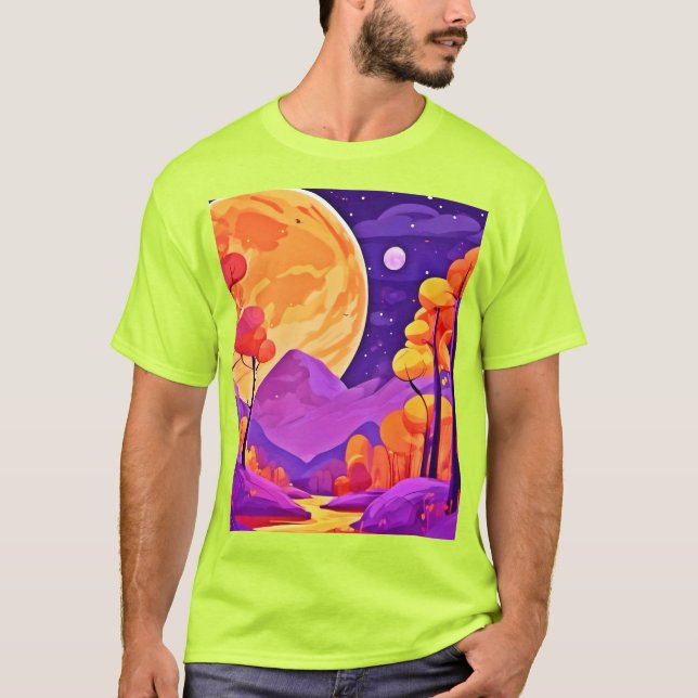 Camiseta Big Moon e Arte de Cartoon (Frente)