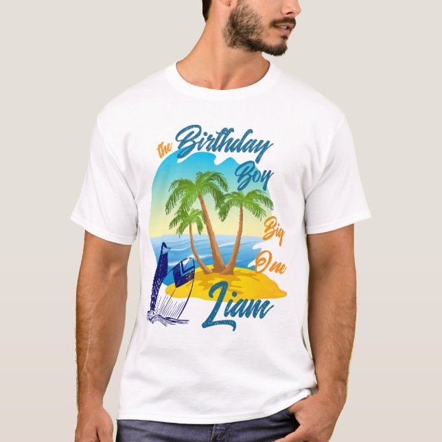 Camiseta Big One Birthday Boy Beach Theme Personalized Name (Frente)