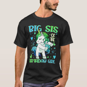 Camiseta Big Sis Da Garota De Aniversário Flagindo Unicór