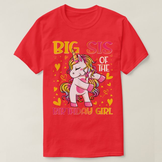 Camiseta Big Sis da Rapariga de Aniversário Fogando Unicórn (Frente do Design)