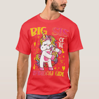 Camiseta Big Sis da Rapariga de Aniversário Fogando Unicórn