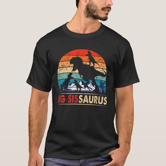 Camiseta Big Sissaurus T Rex Irmã Dinossaur 3 Crianças Matc (Frente)