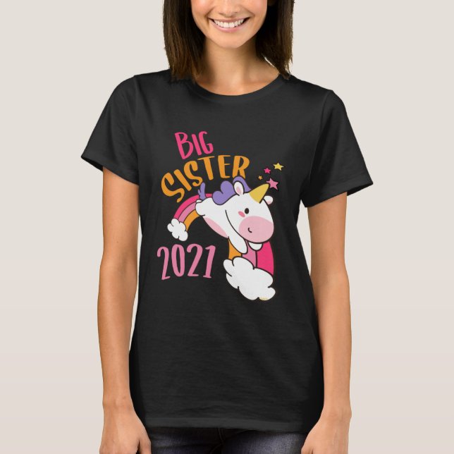 Camiseta Big Sister 2021 Unicorn Rainbow  Sisters Unicorns (Frente)