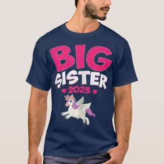 Camiseta Big Sister 2023 Siblings Baby Announement Unicorn
