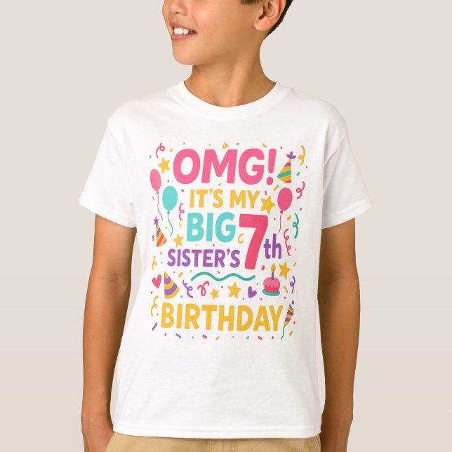 Camiseta Big Sister 7th Birthday Cute Rainbow Fun 7 Year  (Frente)