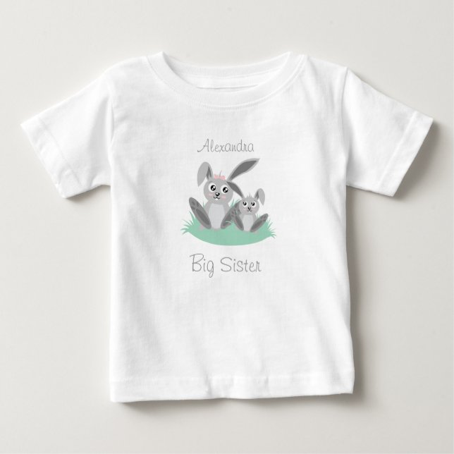 Camiseta Big sister adjustable name cute bunny (Frente)