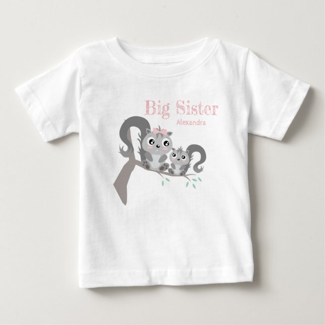 Camiseta Big sister adjustable name with cute squirrels (Frente)