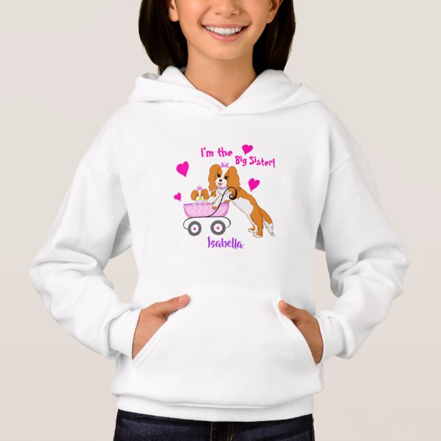 Camiseta Big Sister Cavalier King Charles Spaniel Nome (Frente)