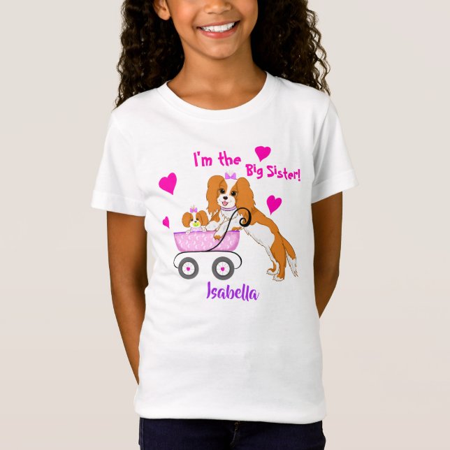 Camiseta Big Sister Cavalier King Charles Spaniel Nome (Frente)