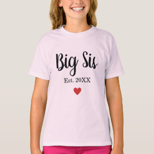 Camiseta Big Sister Estabeleceu Ano Pequeno Personalizado