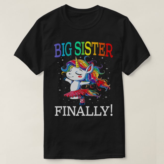 Camiseta Big Sister Finalmente Unicórnio para Rapariga (Frente do Design)