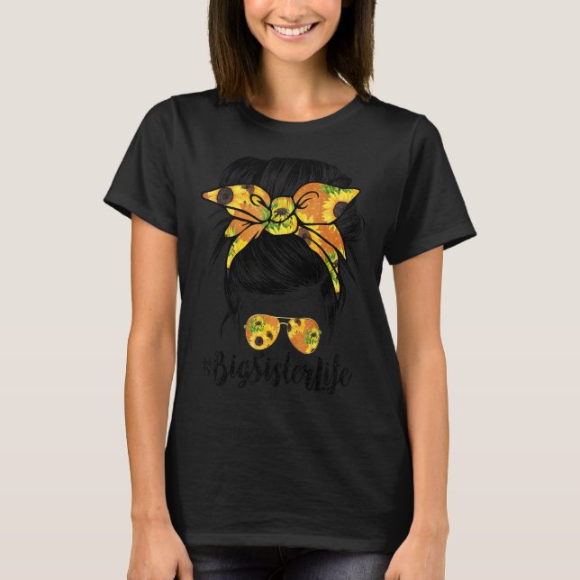 Camiseta Big Sister Life Sunflower Messaging Dia de as mães (Frente)