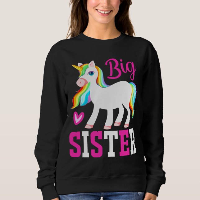 Camiseta Big Sister Magical Unicorn com Rainbow Mane & Tail (Frente)