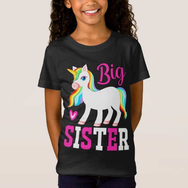 Camiseta Big Sister Magical Unicorn com Rainbow Mane & Tail (Frente)