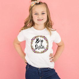 Camiseta Big Sister Purple Flower Wreath Girls'