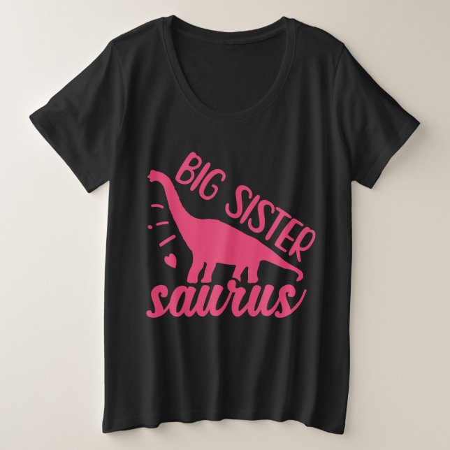 Camiseta Big Sister Saurus a rosa (Frente do Design)