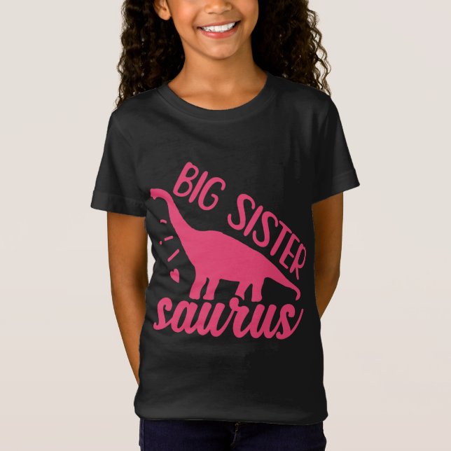 Camiseta Big Sister Saurus a rosa (Frente)