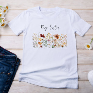 Camiseta Big Sister Watercolor Floral Bonito