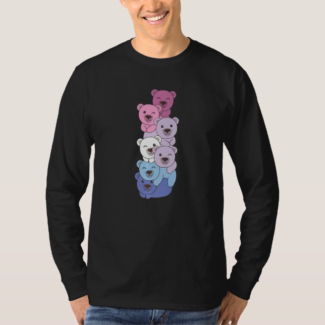 Camiseta Bigender Flag Pile Pride Lgbtq Bear Cute Bigender (Frente)