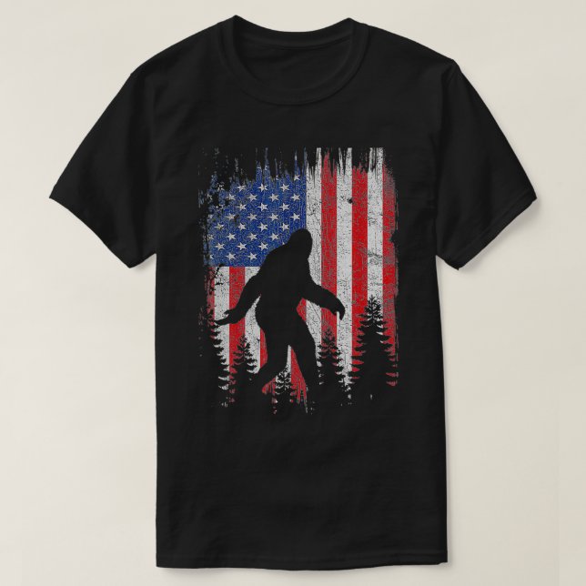 Camiseta Bigfoot American Flag Patriótico 4º De Julho (Frente do Design)