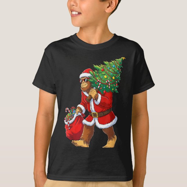 Camiseta Bigfoot Christmas Tree Lights Boys Men Sasquatch L (Frente)
