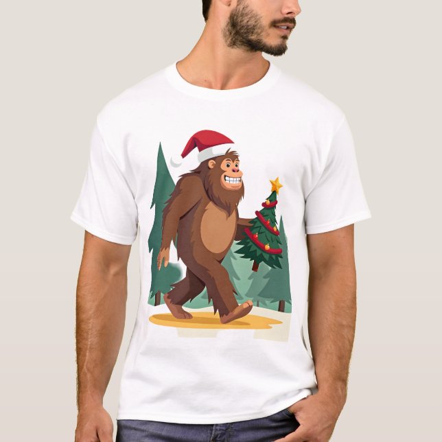 Camiseta Bigfoot Christmas Tree Santa Hat (2) (Frente)
