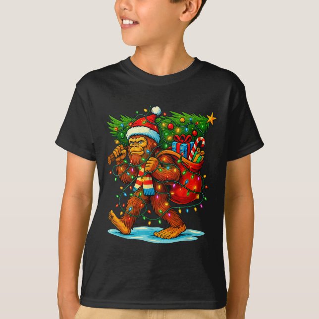 Camiseta Bigfoot Christmas Tree Xmas Sasquatch Funny Lights (Frente)