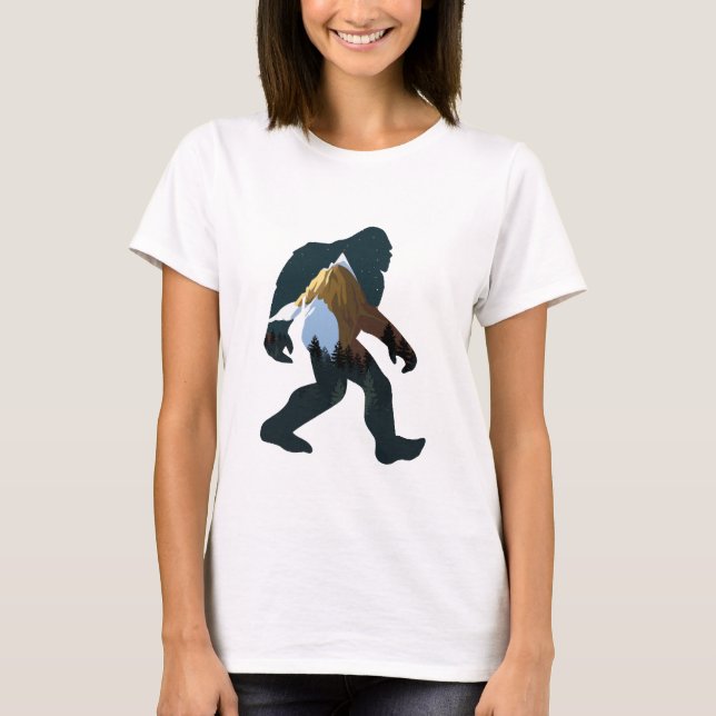Camiseta Bigfoot da Floresta Noturna (Frente)