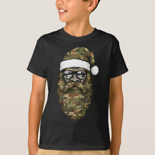 Camiseta Bigfoot Face Sungles Santa Christmas Camo Xmas Sas (Frente)