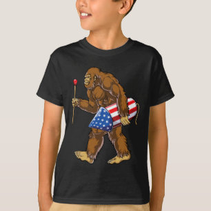 Camiseta Bigfoot Fogos de Artifício 4 de Julho Homens Sasqu