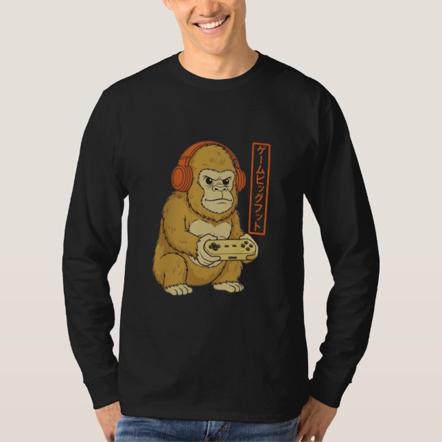 Camiseta Bigfoot Japanese Gamer Art Men Boy Funny Retro Gam (Frente)