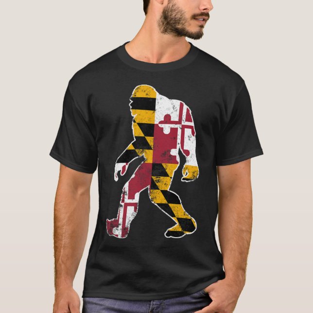 Camiseta Bigfoot Maryland Flag State Sasquatch Men Women Ki (Frente)