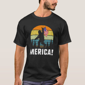 Camiseta Bigfoot Merica Rock and Roll USA Flag Floresta Eng