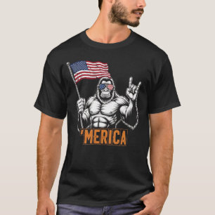 Camiseta Bigfoot Merica Rock - Patriótico 4 de julho Sasqua