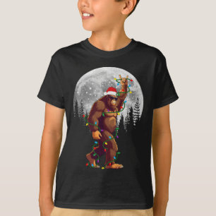 Camiseta Bigfoot Papai noel Árvore de Natal Luz Engraçada X