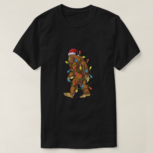 Camiseta Bigfoot Papai noel Árvore de Natal Luz Engraçada X (Frente do Design)