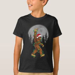 Camiseta Bigfoot Papai noel Árvore de Natal Luz Engraçada X