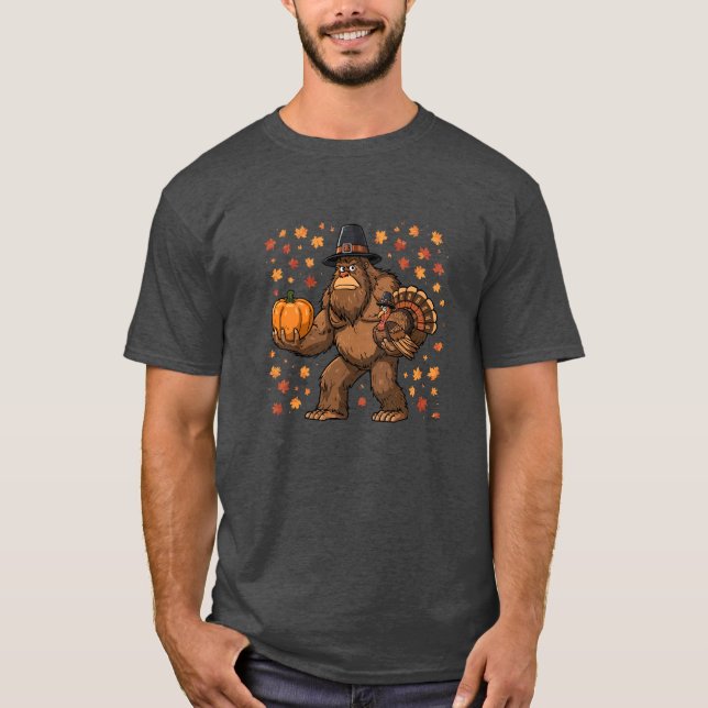 Camiseta Bigfoot Pilgrim Thanksgiving Turkey Pumpkin (Frente)