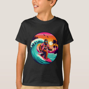Camiseta Bigfoot Retro Surf Tropical Sasquatch Surfando
