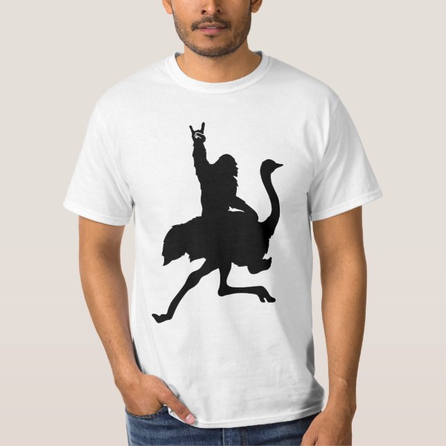 Camiseta Bigfoot Riding Ostrich (Frente)