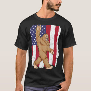 Camiseta Bigfoot Rock and Roll EUA Flag Sasquatch
