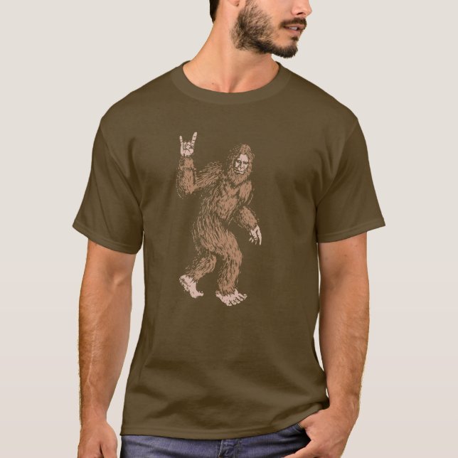 Camiseta Bigfoot Rock And Roll Sasquatch Hand Symbol (Frente)