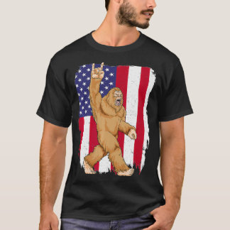 Camiseta Bigfoot Rock and Roll USA American Flag Sasquatch 