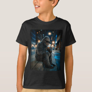 Camiseta Bigfoot sasquatch bebendo café gelado animação eng