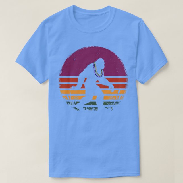 Camiseta Bigfoot Sasquatch Mardi Gras Miçangas Feliz Gordur (Frente do Design)